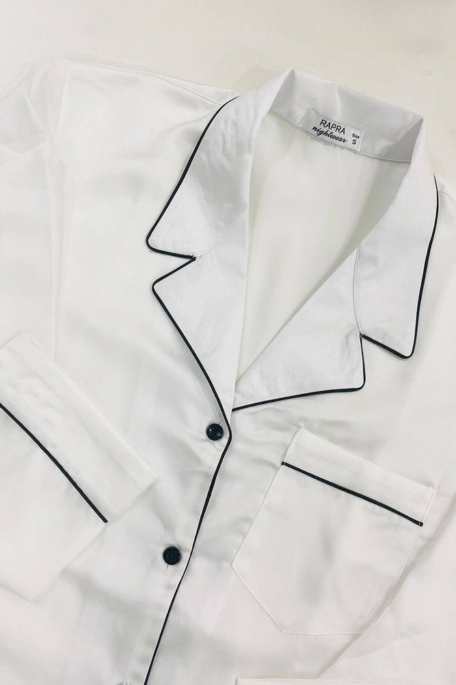 Load image into Gallery viewer, White Notched Collar Luxe Satin