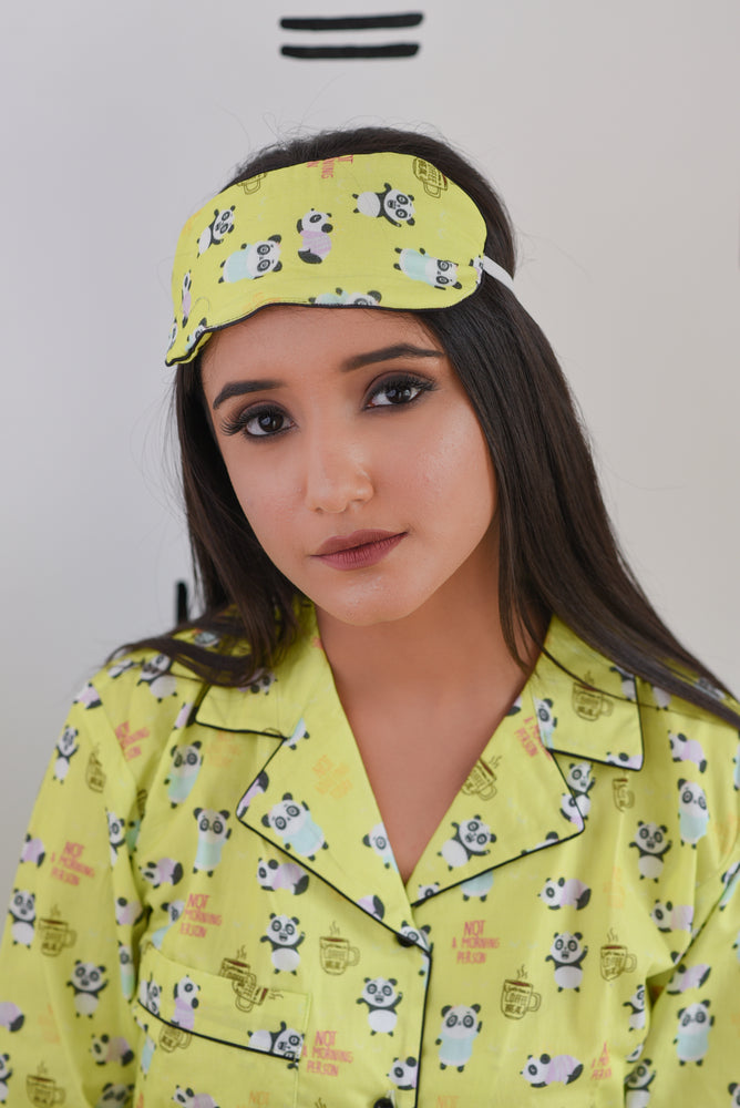 Load image into Gallery viewer, NOT A MORNING PANDA - NOTCHED COLLAR - TWINNING PAJAMA SET