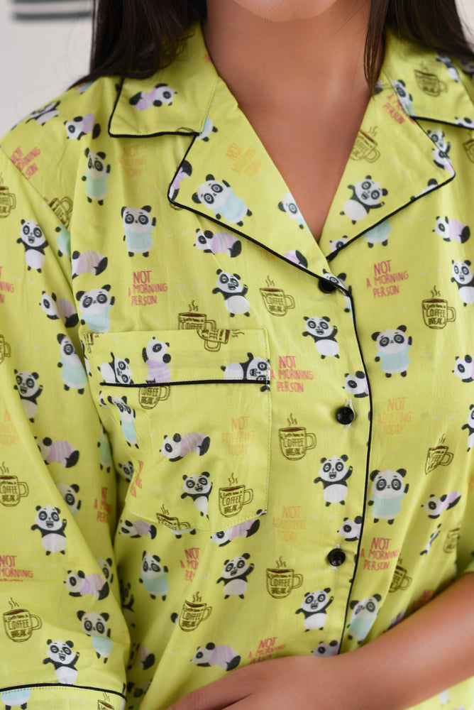 Load image into Gallery viewer, NOT A MORNING PANDA - NOTCHED COLLAR - TWINNING PAJAMA SET