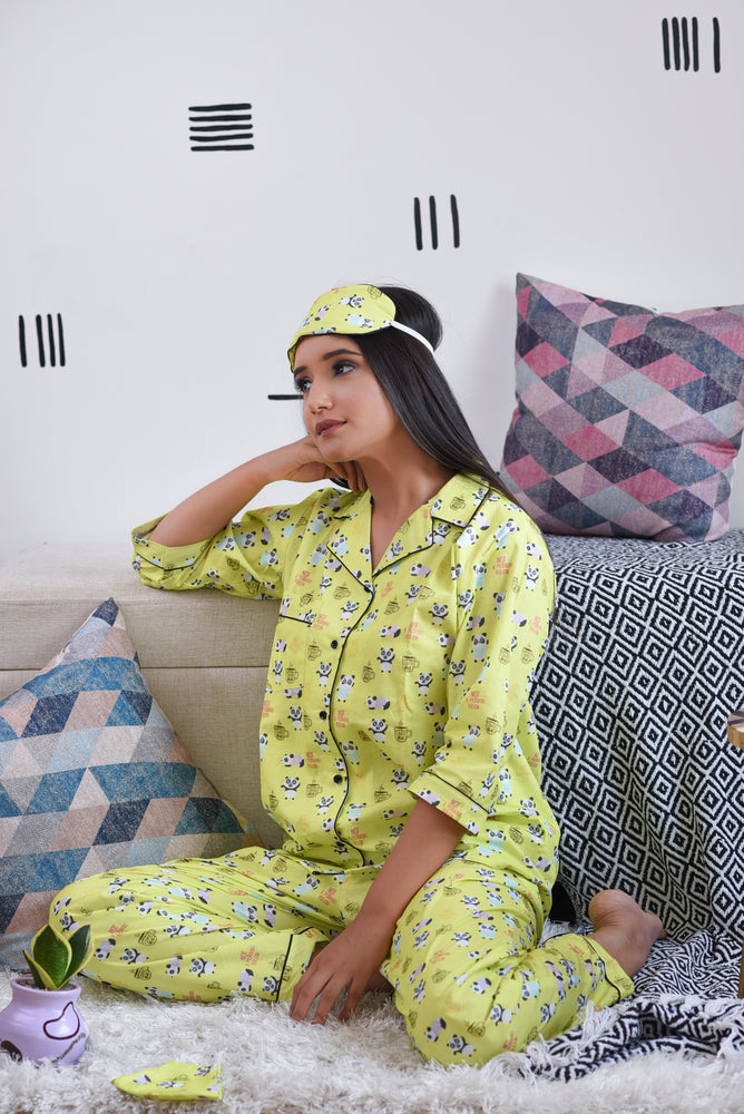 Load image into Gallery viewer, NOT A MORNING PANDA - NOTCHED COLLAR - TWINNING PAJAMA SET