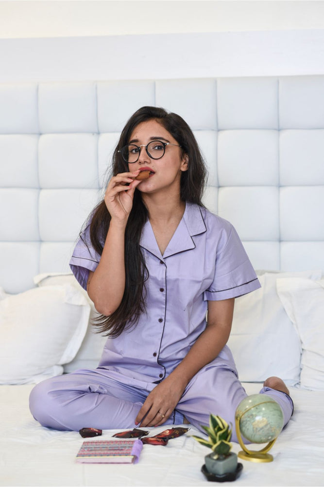 Load image into Gallery viewer, LILAC COTTON NOTCHED COLLAR