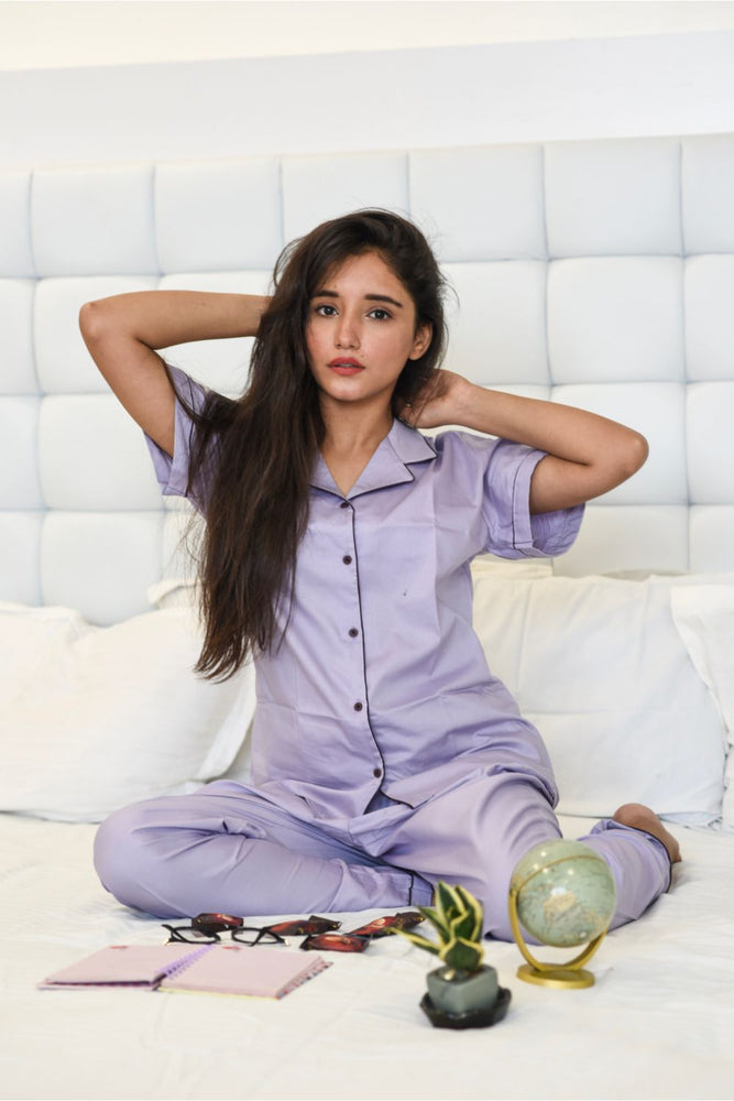 Load image into Gallery viewer, LILAC COTTON NOTCHED COLLAR