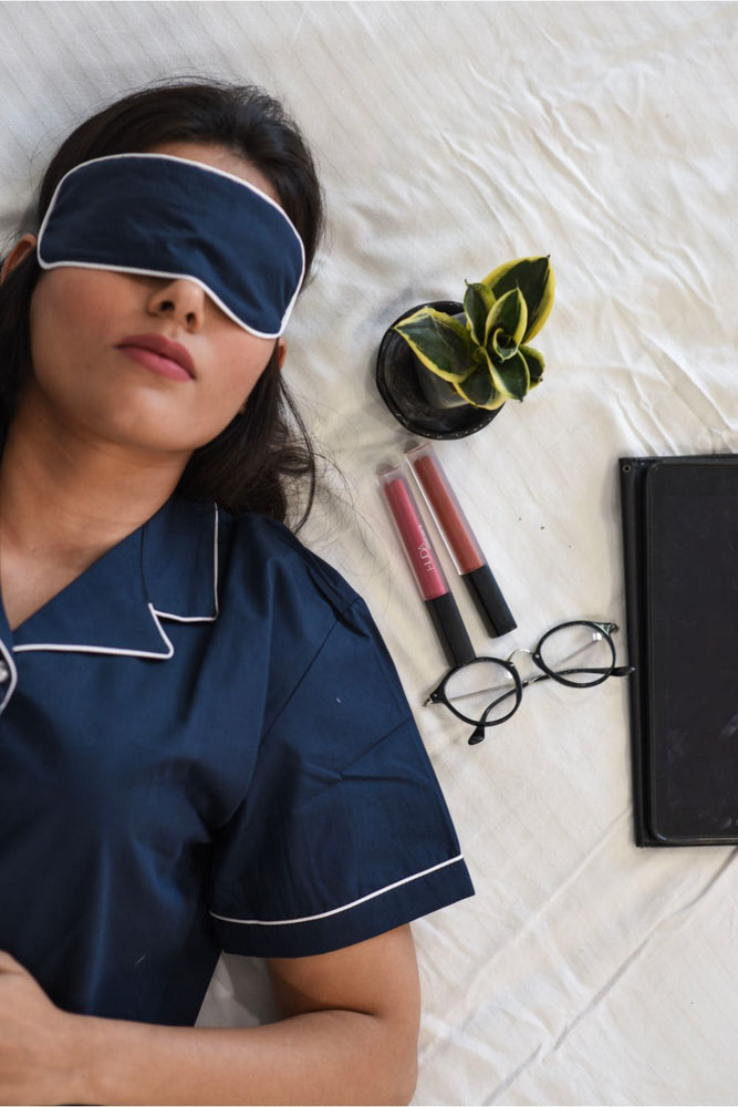 Load image into Gallery viewer, NAVY BLUE COTTON NOTCHED COLLAR