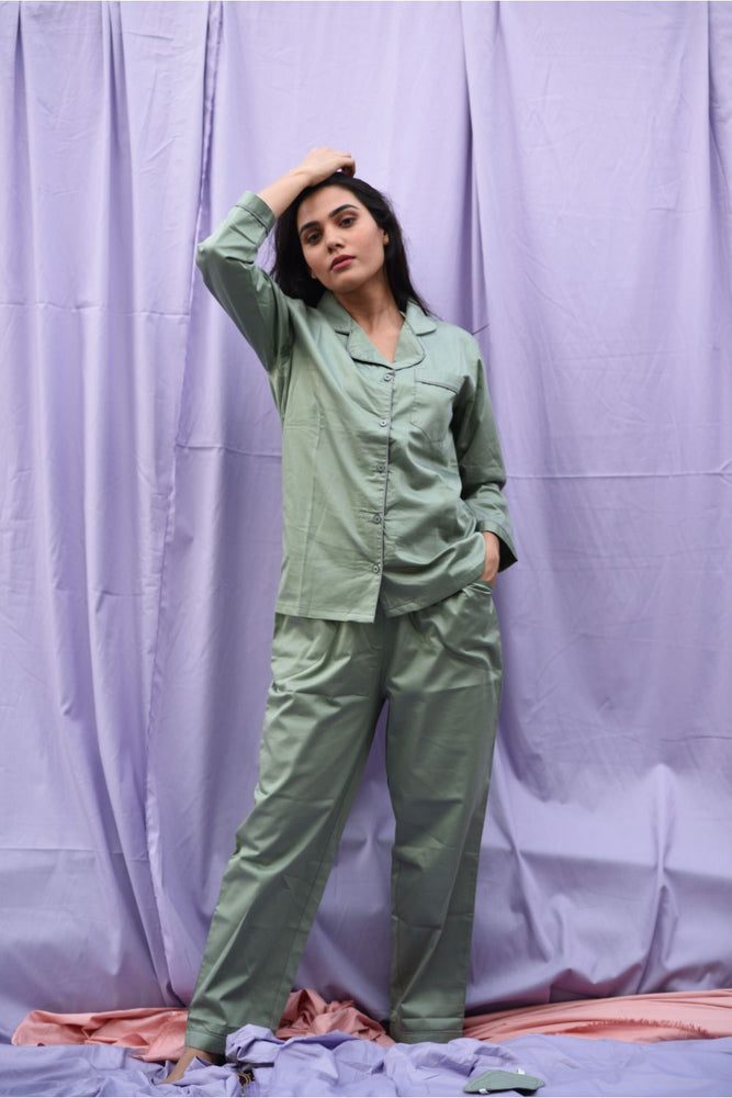 Load image into Gallery viewer, OLIVE COTTON NOTCHED COLLAR