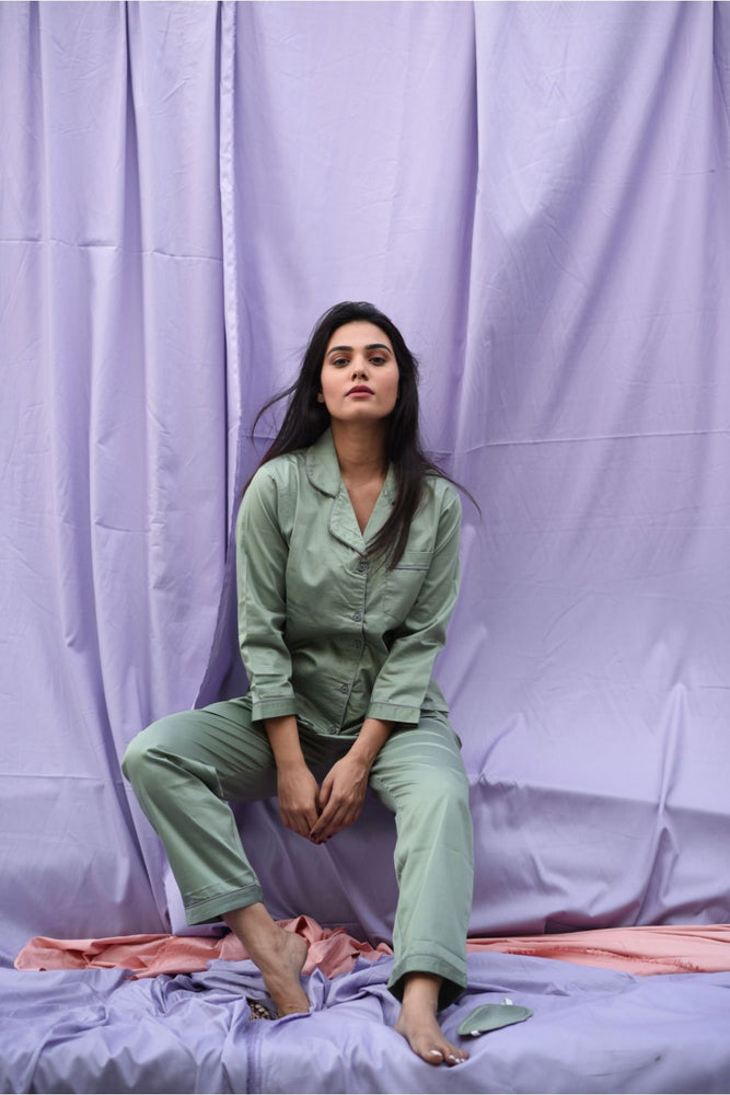 Load image into Gallery viewer, OLIVE COTTON NOTCHED COLLAR