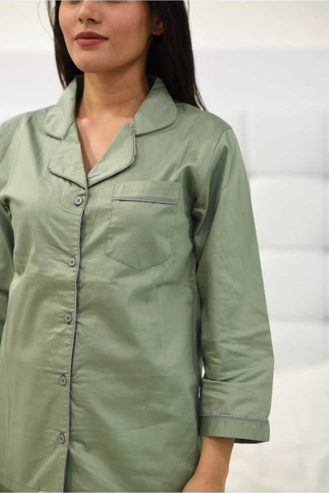 Load image into Gallery viewer, OLIVE COTTON NOTCHED COLLAR