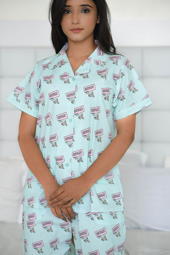 Load image into Gallery viewer, NETFLIX AND PIZZA - TWINNING PAJAMA SET