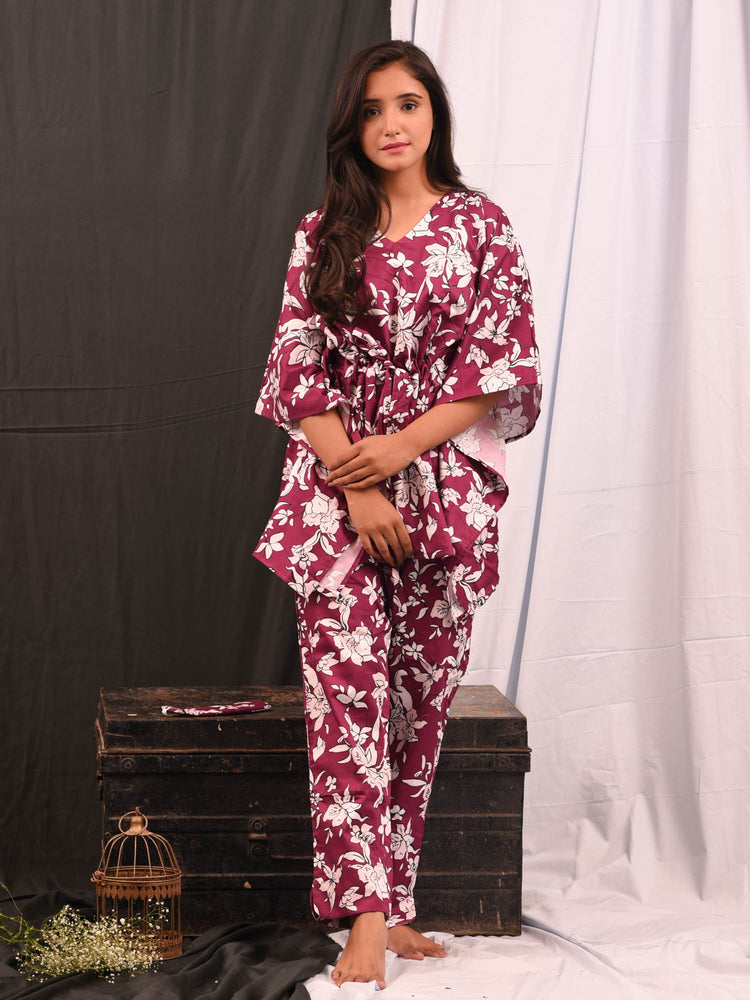 Load image into Gallery viewer, WINE LILY KAFTAN SET