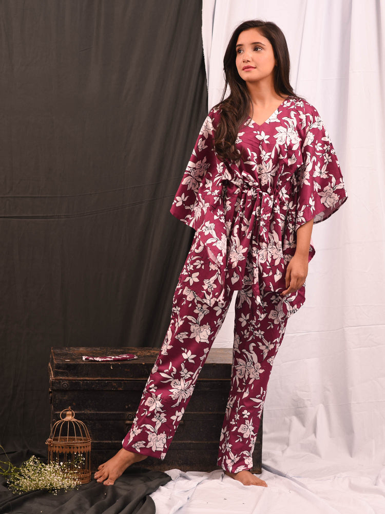 Load image into Gallery viewer, WINE LILY KAFTAN SET