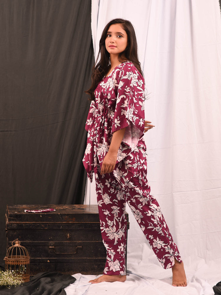 Load image into Gallery viewer, WINE LILY KAFTAN SET