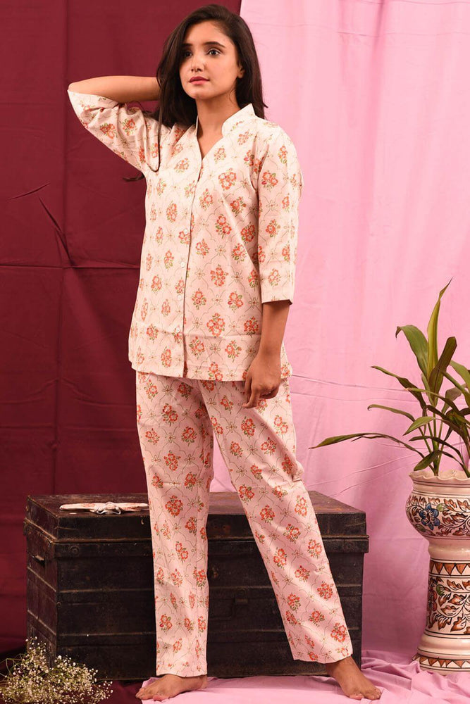 Load image into Gallery viewer, CREAM ORANGE HIGH NECK LOUNGE-WEAR SET