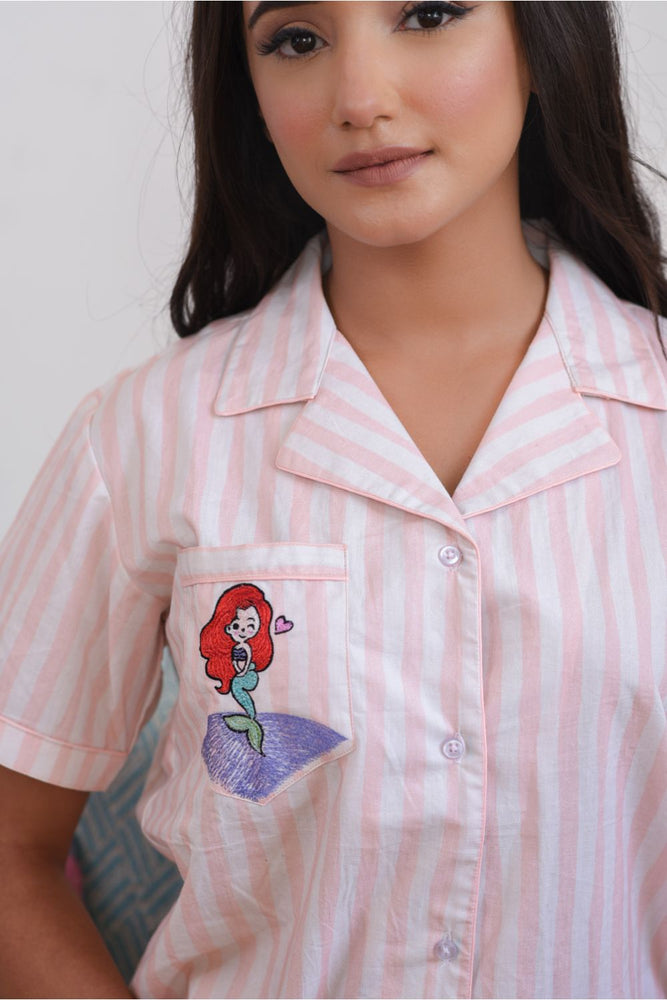 Load image into Gallery viewer, LITTLE MERMAID STRIPED - TWINNING PAJAMA SET