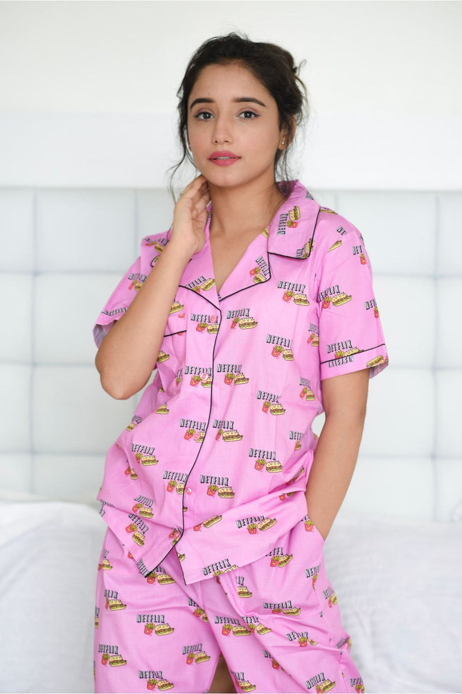Load image into Gallery viewer, BURGER, FRIES AND NETFLIX - TWINNING PAJAMA SET