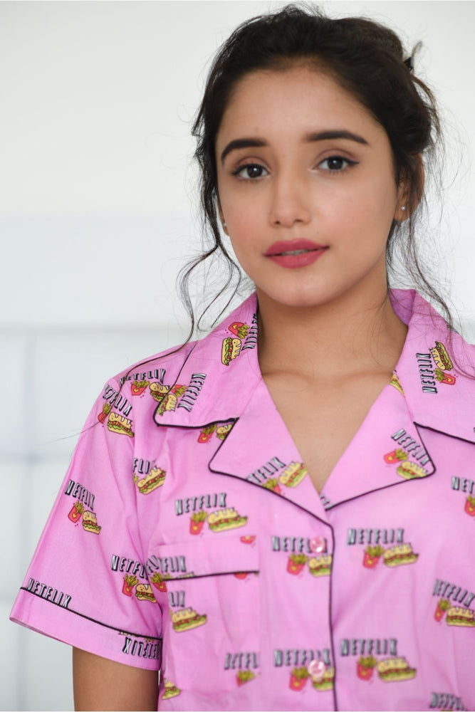 Load image into Gallery viewer, BURGER, FRIES AND NETFLIX - TWINNING PAJAMA SET