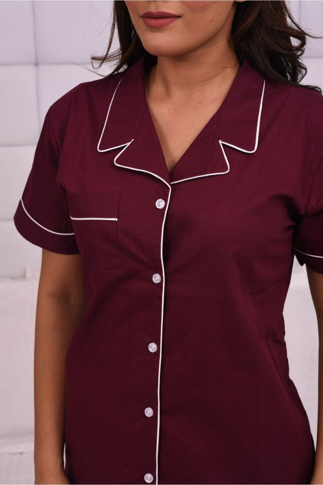 Load image into Gallery viewer, Maroon Notched Collar Cotton