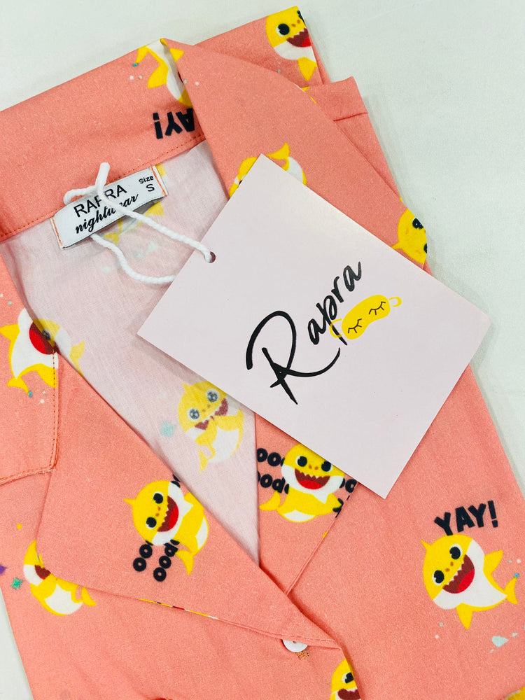 Load image into Gallery viewer, BABY SHARK ORANGE - TWINNING PAJAMA SET