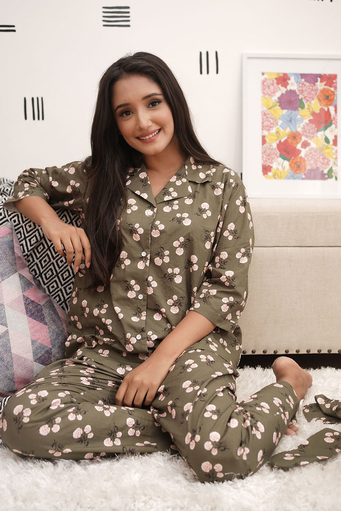 Load image into Gallery viewer, OLIVE FLORAL - TWINNING PAJAMA SET