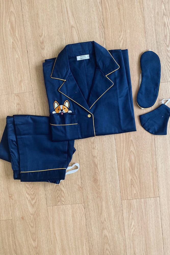 Load image into Gallery viewer, PEEK-A-BOO - NAVY BLUE -TWINNING PAJAMA SET