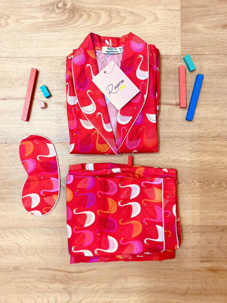 Load image into Gallery viewer, SWAN IN RED - TWINNING PAJAMA SET