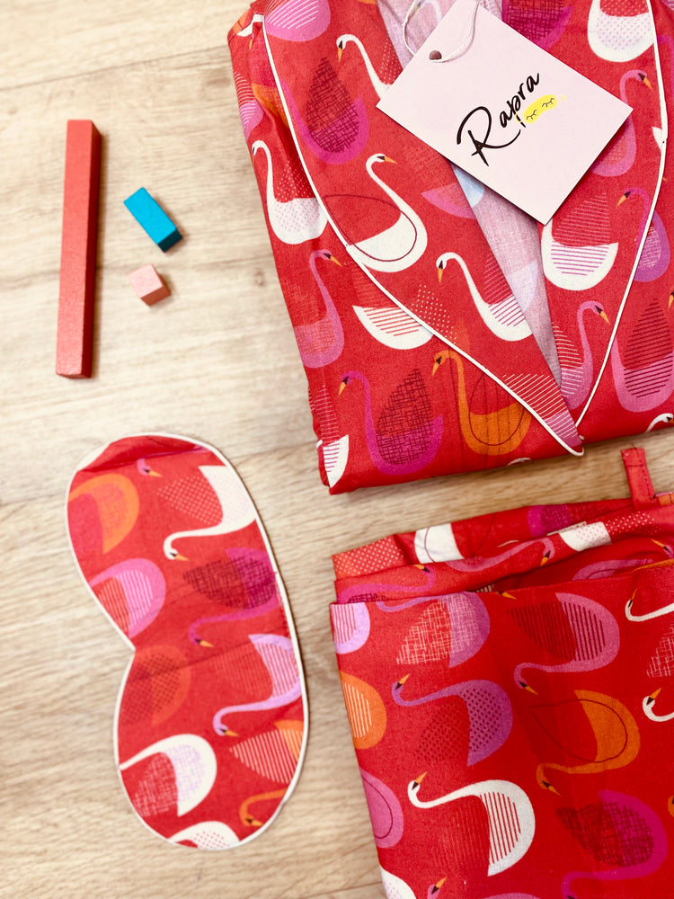 Load image into Gallery viewer, SWAN IN RED - TWINNING PAJAMA SET