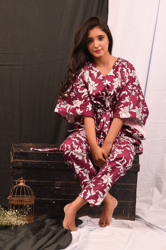 Load image into Gallery viewer, WINE LILY KAFTAN SET