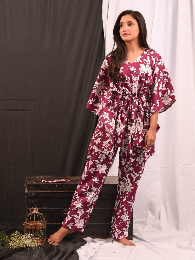 Load image into Gallery viewer, WINE LILY KAFTAN SET
