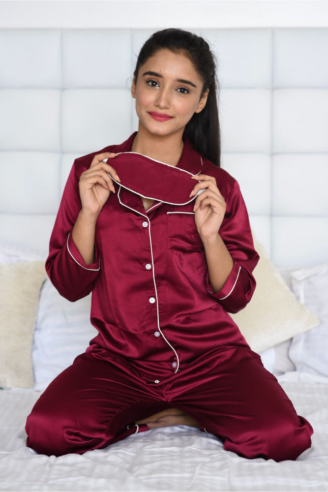Load image into Gallery viewer, Maroon Notched Collar Satin
