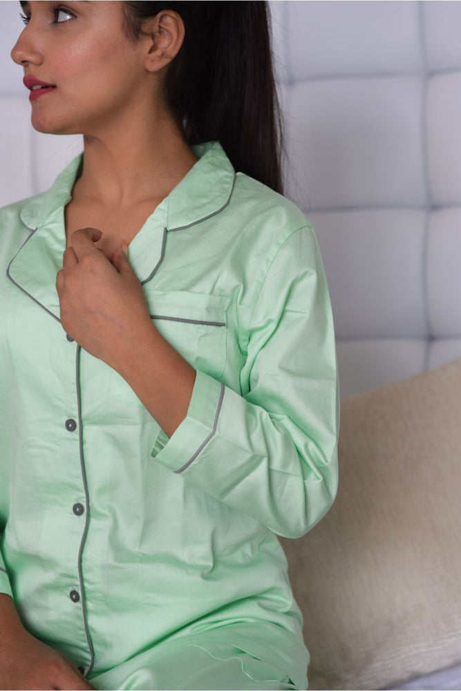 Load image into Gallery viewer, Pista Green Cotton Notched Collar
