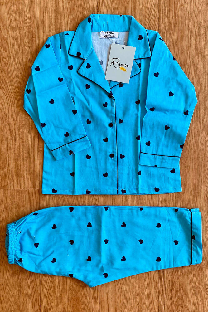 Load image into Gallery viewer, HEARTY BLUE  - TWINNING PAJAMA SET

